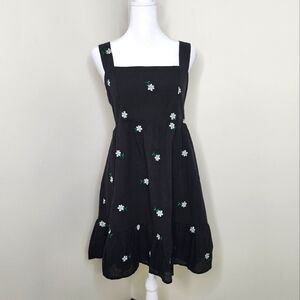 Rewind Black Cotton Daisy Floral Embroidered Mini Dress LG Cottagecore Spring